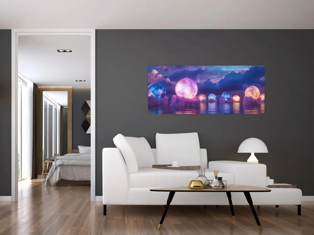 Obraz - Planéty na vode (120x50 cm)