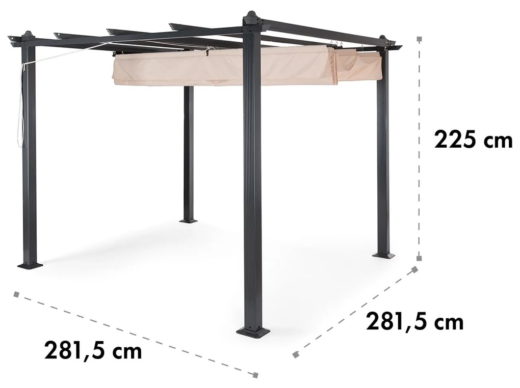 Pantheon, pergola, prístrešok, 3 x 3 m, hliník, strieška proti slnku, polyester, béžová