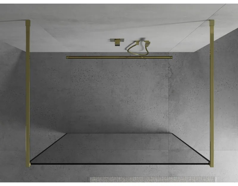 Mexen Kioto, priechodná sprchová zástena 100 x 200 cm, 8mm sklo číre, čierny vzor-zlatá, 800-100-002-50-70