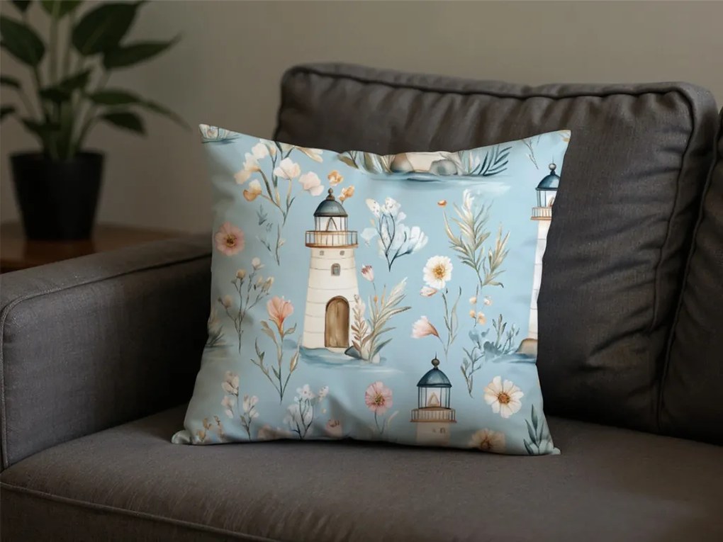 Bavlnená obliečka na vankúš LIGHTHOUSE POLY 45x45 cm, modrá