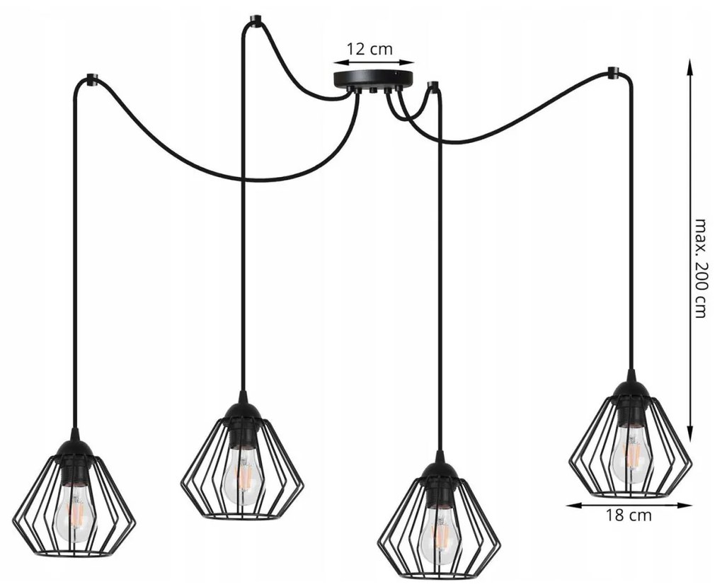 Závesné svietidlo NUVOLA SPIDER 3, 4x drôtené tienidlo (výber z 2 farieb)