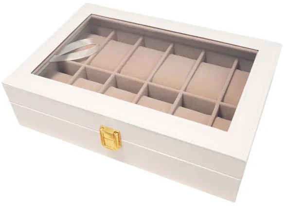 eCarla Organizér na hodinky, box, pouzdro na 12ks hodinek, ekokůže, bílá