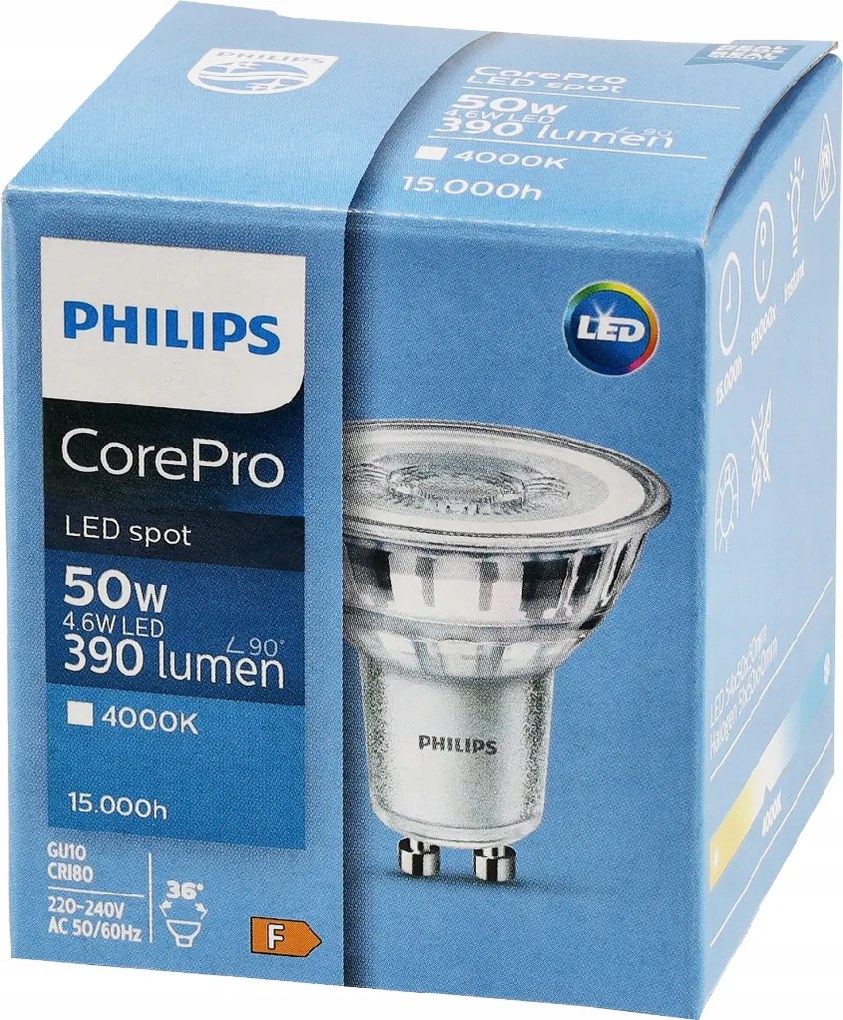 LED žiarovka Philips GU10 - 4,6 W - 390 Lm 36 ° - neutrálna biela - CorePro Premium