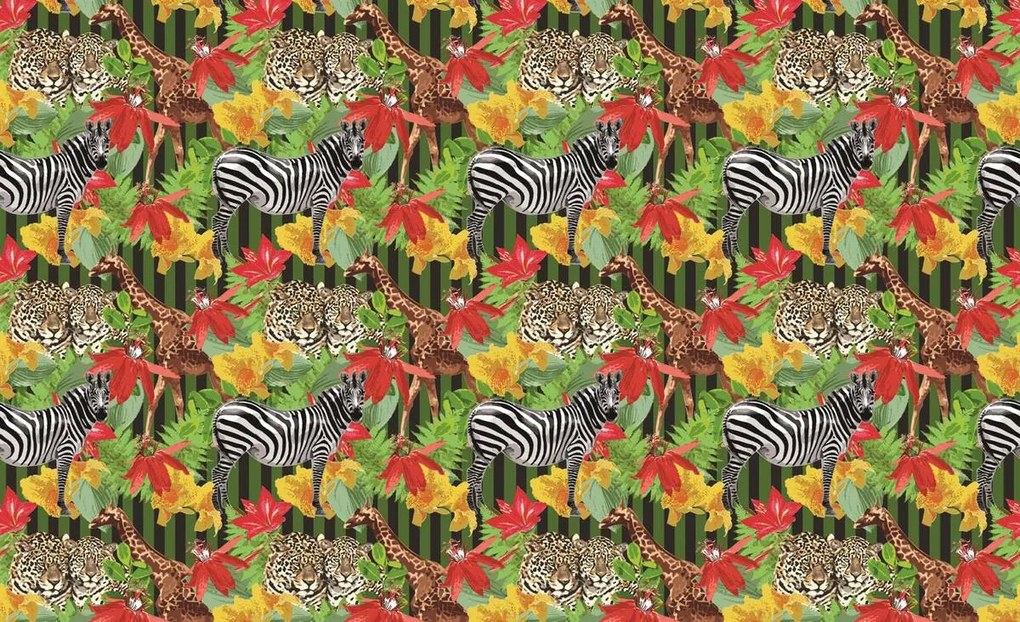 Fototapeta - Leopard, zebra a žirafa v džungli (152,5x104 cm)