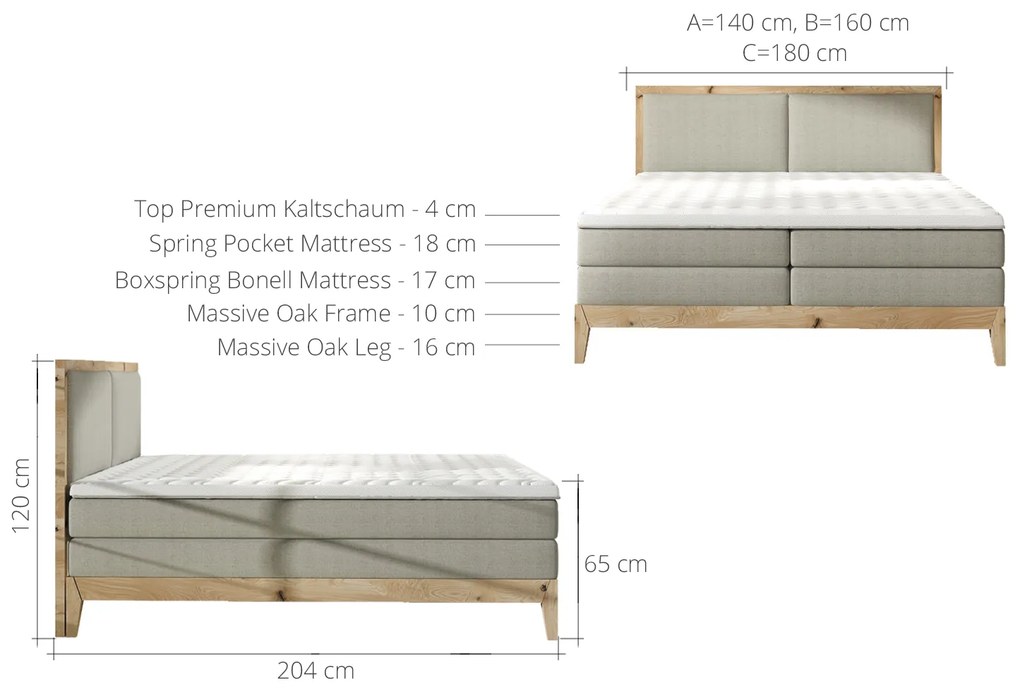 Luxusná box spring posteľ India 180x200, sivá monolith