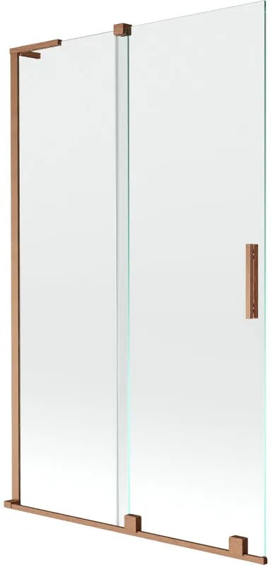 Mexen Velar L, 2-krídlová posuvná vaňová zástena 110 x 150 cm, 8mm číre sklo, medená matná, 896-110-003-01-65