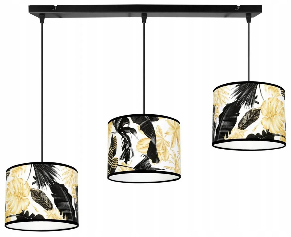 Závesné svietidlo Gold Flowers, 3x biele textilné tienidlo s kvetinovým vzorom, (výber z 2 farieb konštrukcie)