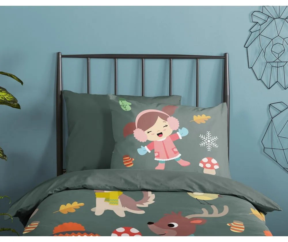 Tmavozelené bavlnené detské obliečky na jednolôžko/predĺžené 140x220 cm Fun – Good Morning