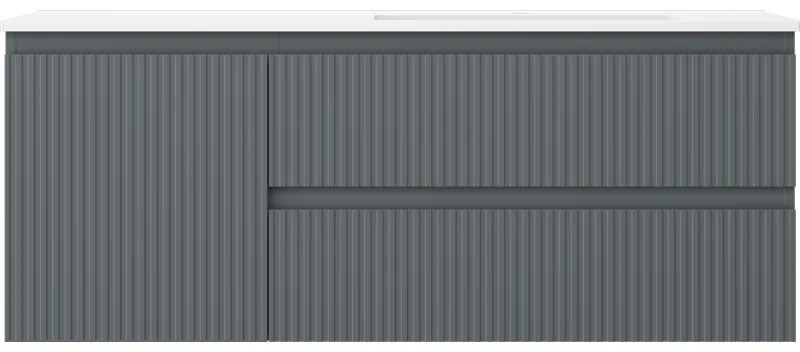 Mexen Rivel, kúpeľňová skrinka 120 cm s pravým umývadlom Otis, 2S, 1D, drážkovaná, grafitová/biela matná, 91A23-12047-3-BBFFF66-W18P01