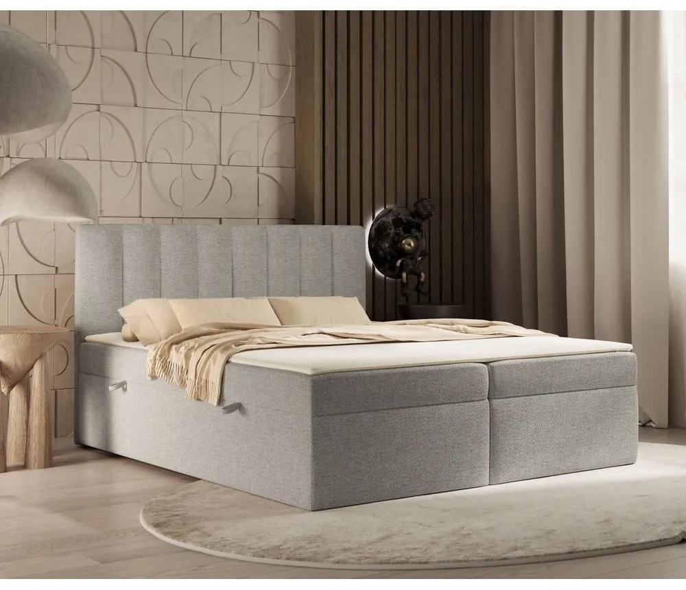 Svetlosivá boxspring posteľ s úložným priestorom 140x200 cm Novento – Maison de Rêve