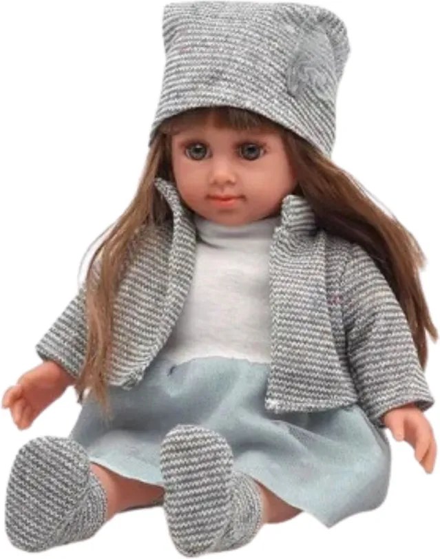 LEAN Toys Bábika v modrých šatách s čiapkou, svetríkom a rukavicami 36,5 cm