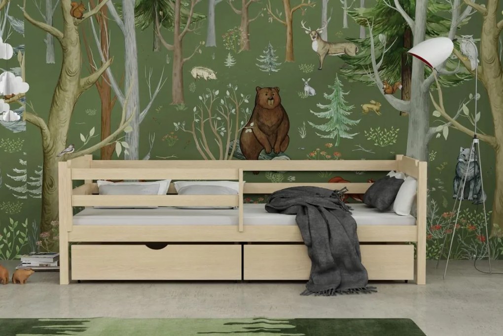 Detská posteľ z masívu borovice MIKULÁŠ so šuplíkmi - 200x90 cm - PRÍRODNÁ BOROVICA