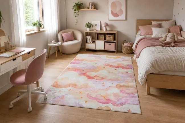 Detský koberec protišmykový BAMBINO 61510 krémový / ružový