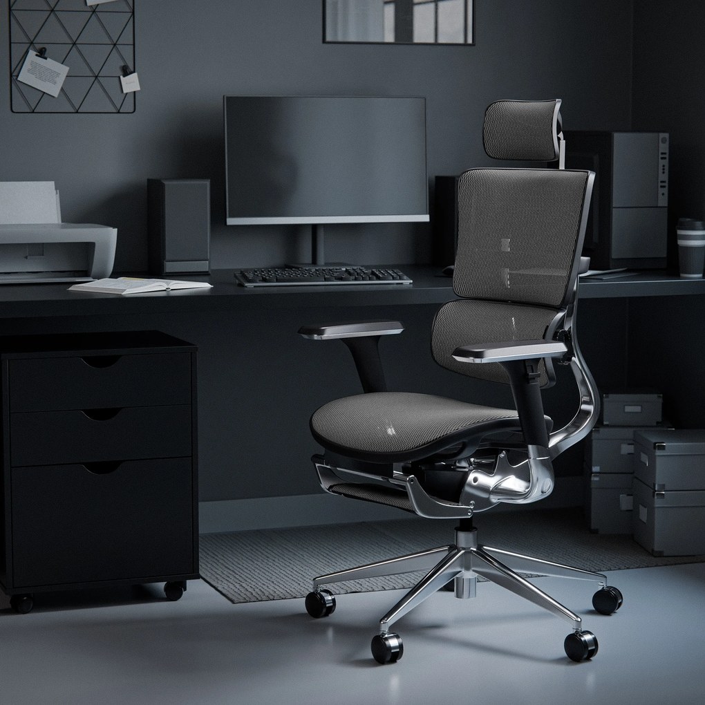 Ergonomická kancelárska stolička s podnožkou Normal Size, čierny-sivý: Diablo V-Master