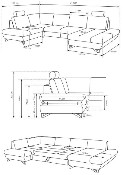 Rozkladacia rohová čalúnená sedacia súprava s úložným priestorom v tvare U AVESTA antracit