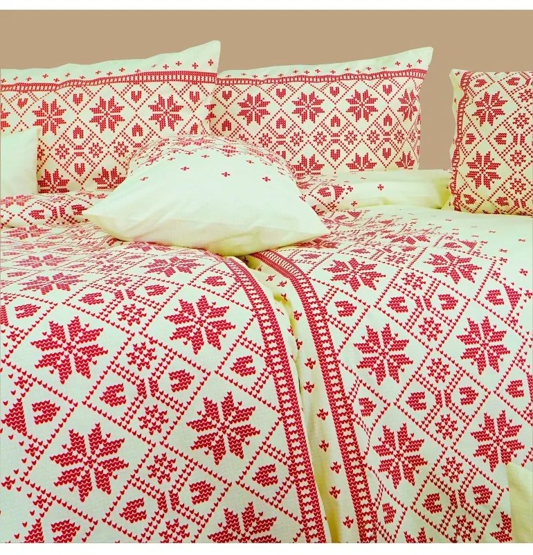 Obliečky bavlnené Etno krémovo-bordové EMI, Štandardný set jednolôžko obsahuje 1x 140x200 + 1x 70x90