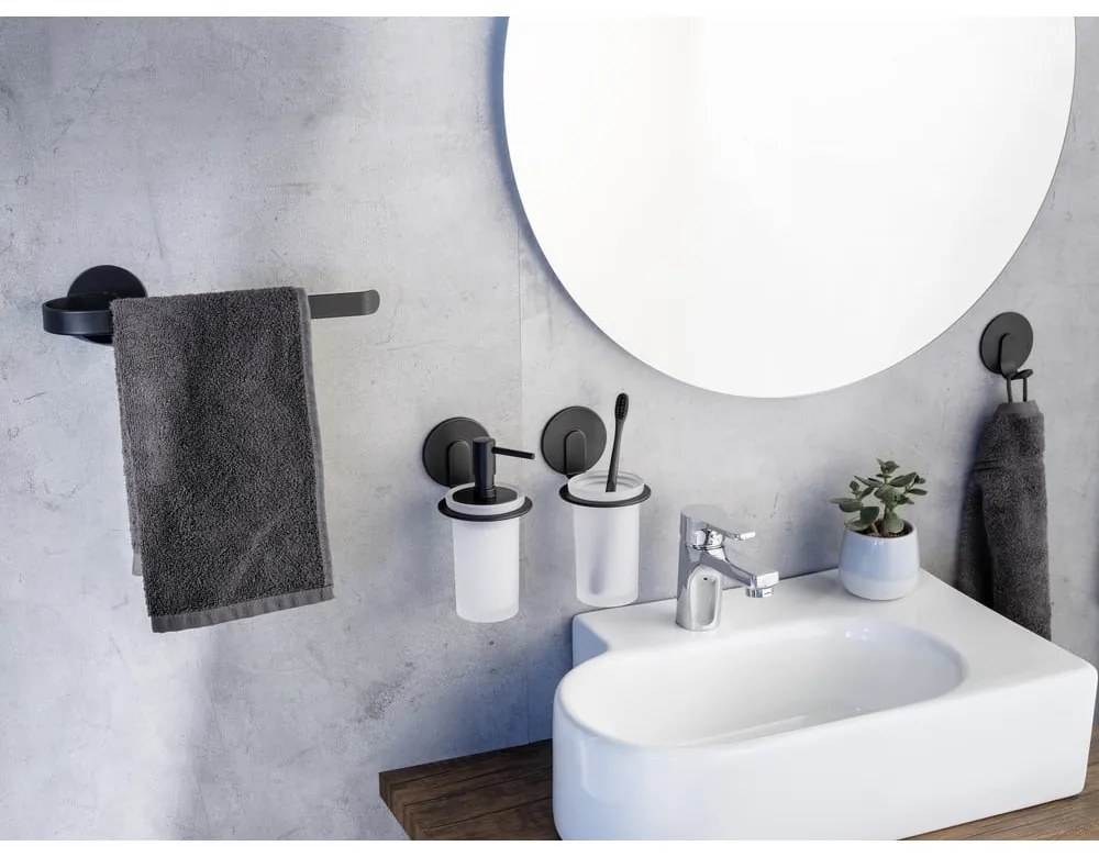 Matne čierny samodržiaci sklenený téglik na zubné kefky Bivio – Wenko