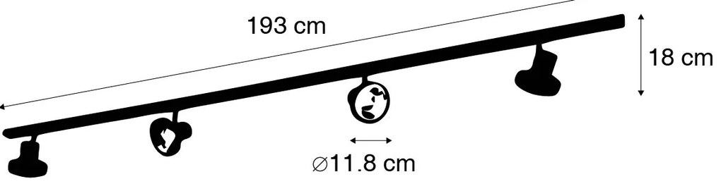 Moderný koľajnicový systém s 4 čiernymi bodovými svetlami 1-fázový 200 cm - Iconic Jeany