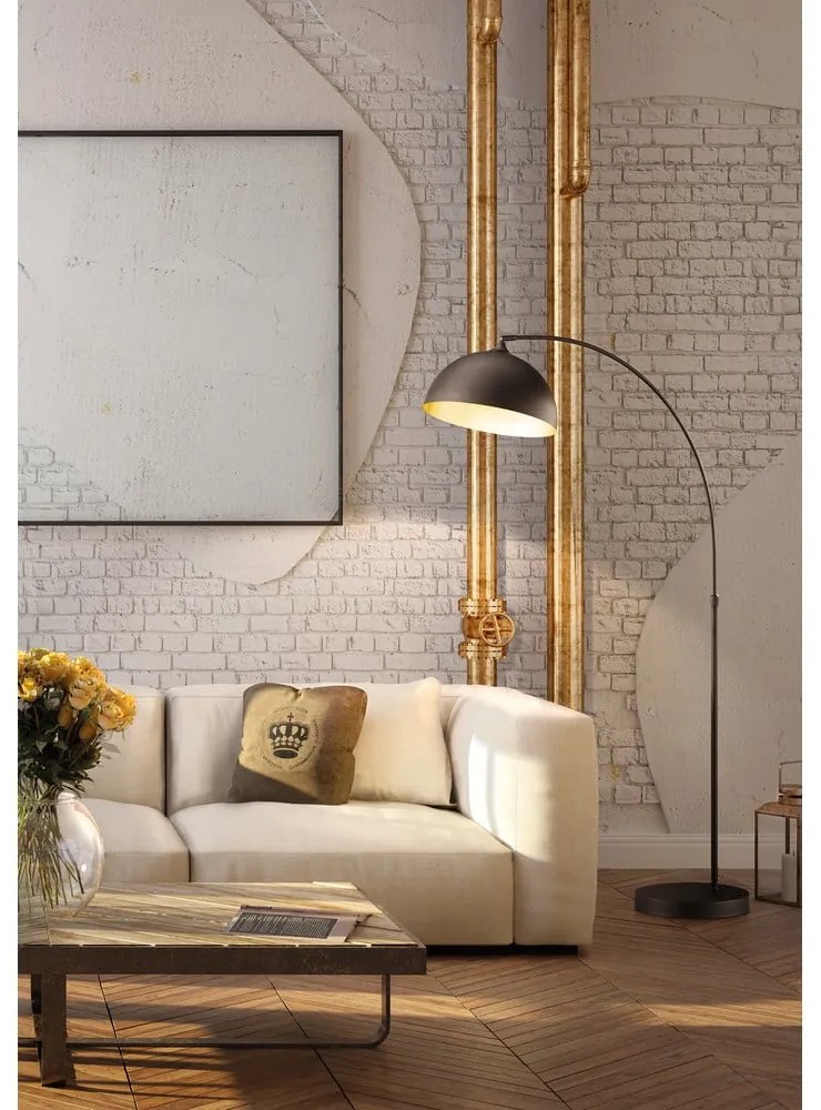 Čierna stojacia lampa s kovovým tienidlom (výška 200 cm) Leitung – Fischer & Honsel