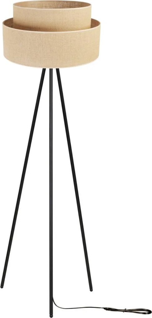 Stojacia lampa Juta, 1x jutové tienidlo, čierna konštrukcia, m