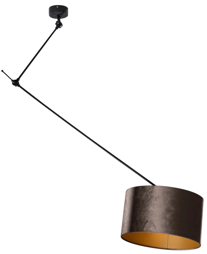 Závesná lampa čierna so zamatovým tienidlom hnedá 35cm - Blitz