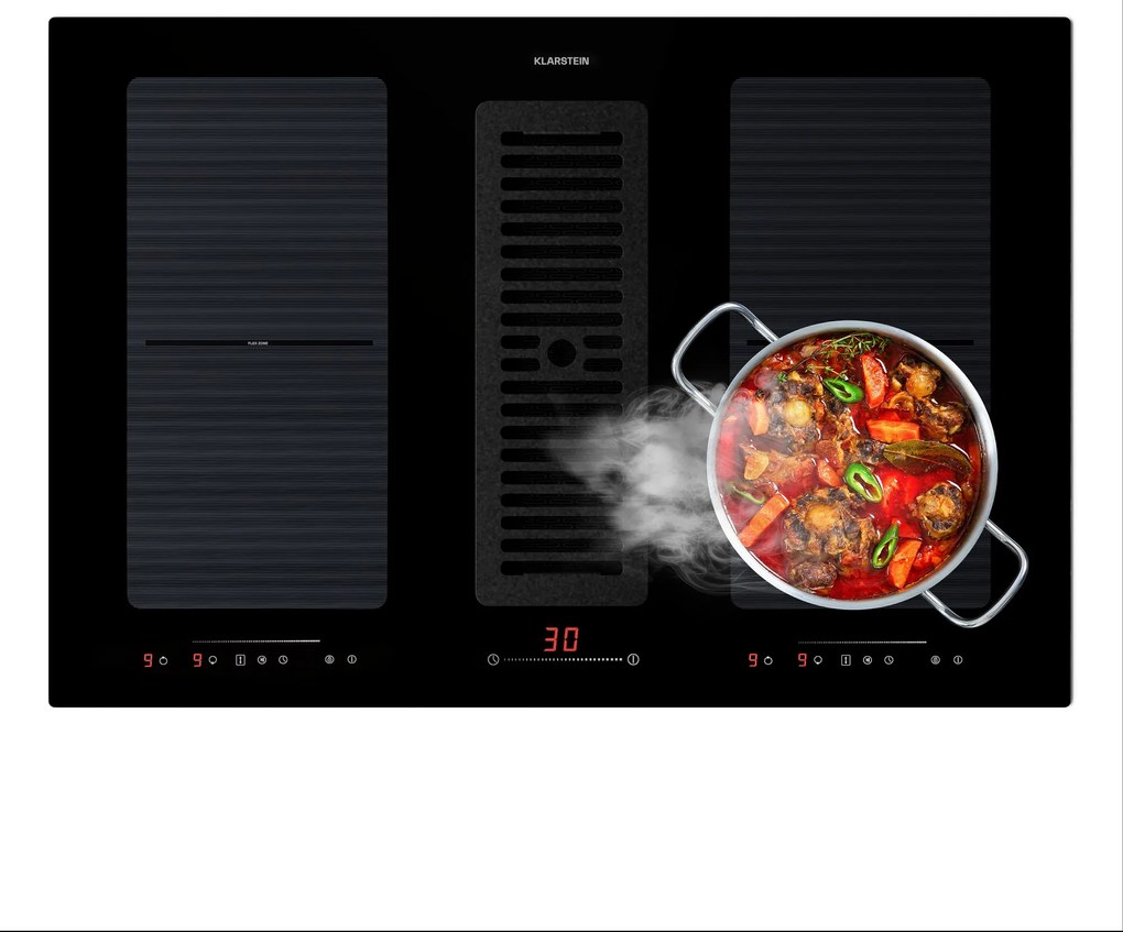 Klarstein Full House 77 Down Air System, indukčná varná doskA digestor, 477 m³/h, EEC A