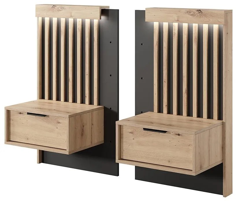 Nočné stolíky TALLY, 2 kusy, remeselný dub/antracit