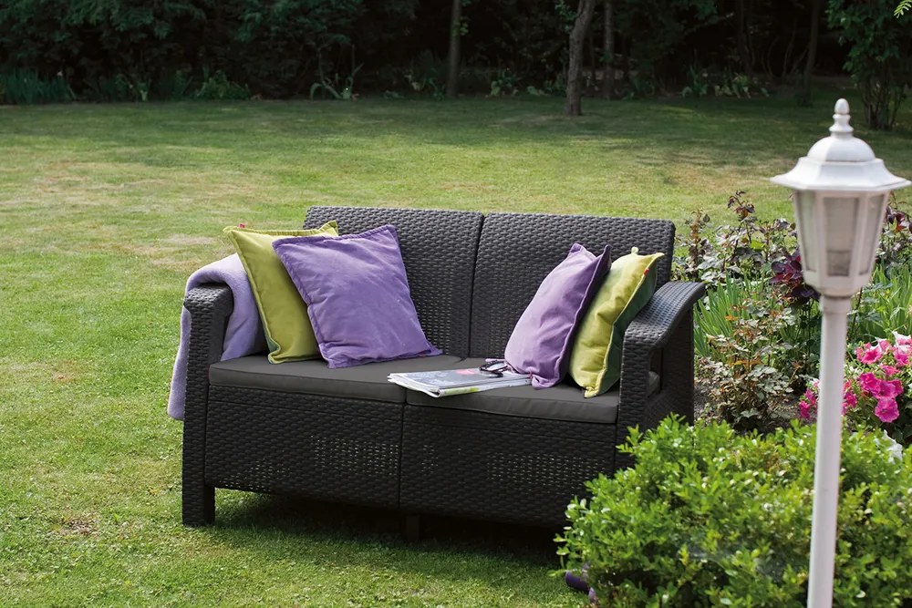Záhradná pohovka Corfu love seat 2 - antracit / šedé podušky
