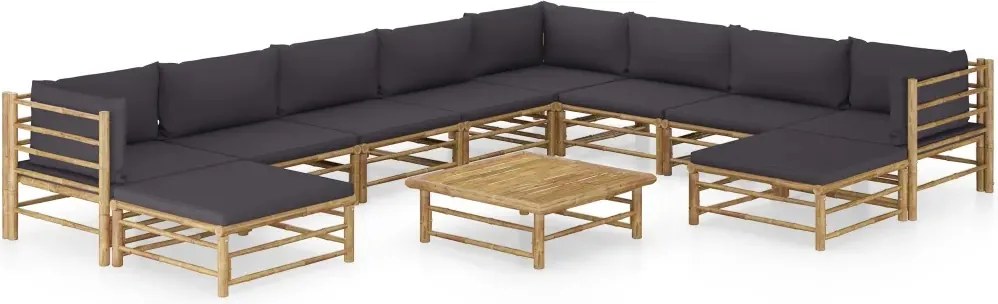 vidaXL 11-dielna záhradná sedacia súprava s tmavosivými podložkami bambus