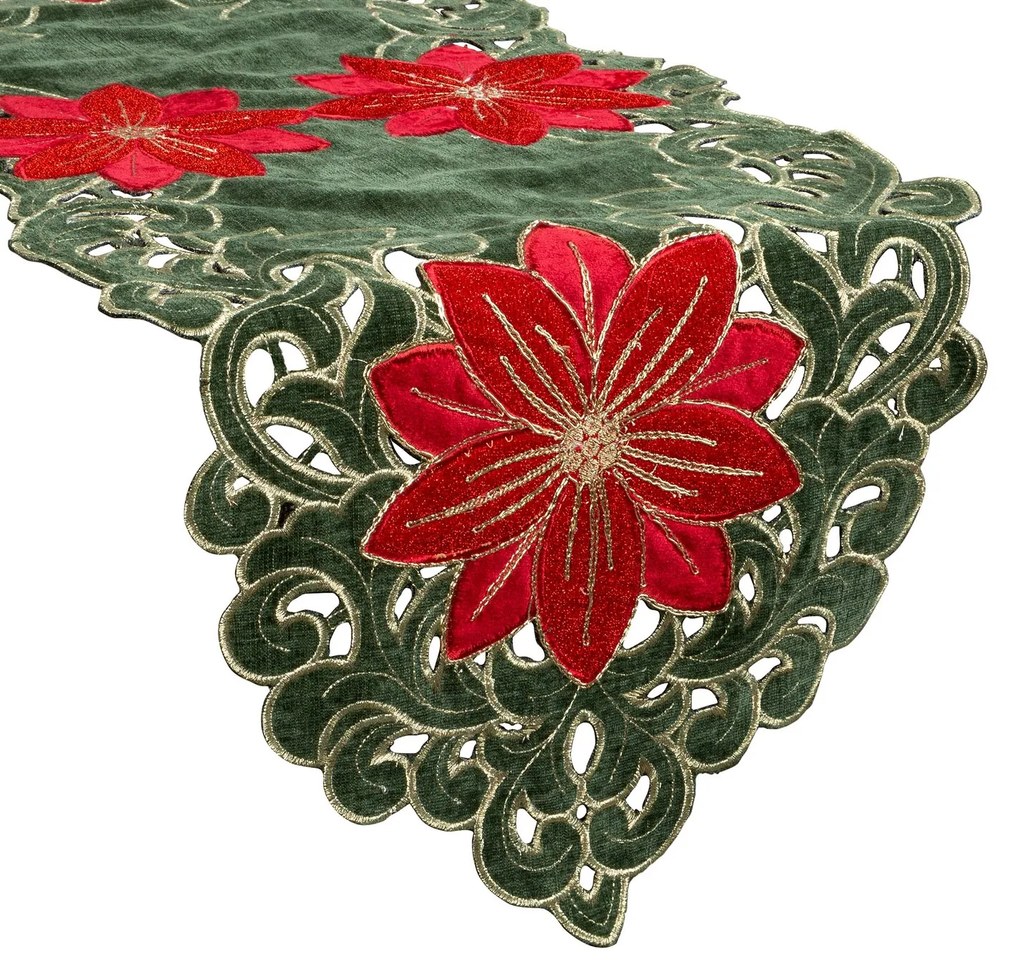 VIANOČNÝ BEHÚŇ NA STÔL POINSETTIA 35X183 CM VZOROVANÝ
