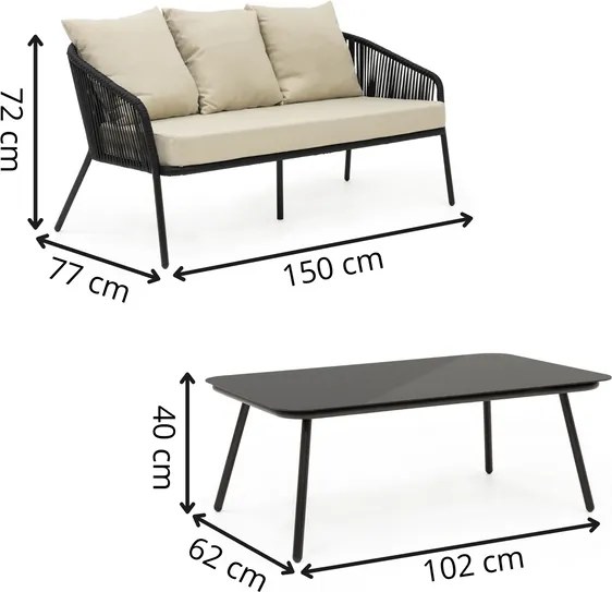 Záhradný nábytok na terasu – pohovka, kreslá a stolík Springos GF0116 čierno-béžová súprava