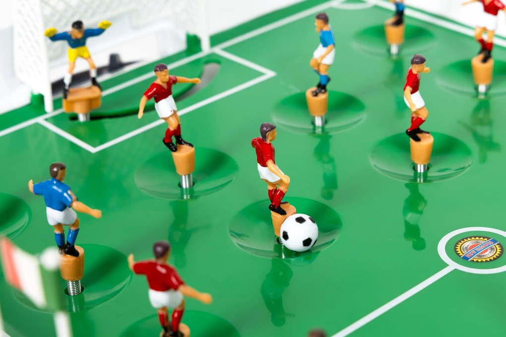 MULTISTORE Mini stolný futbal na pružinách 22 hráčov – stolné futbalové hračky pre deti, s brankárom