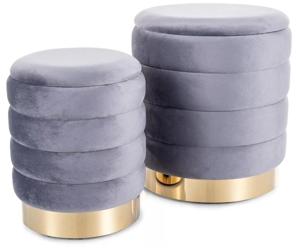 Sada 2 ks taburetů Britta Velvet s úložným prostorem šedá/zlatá