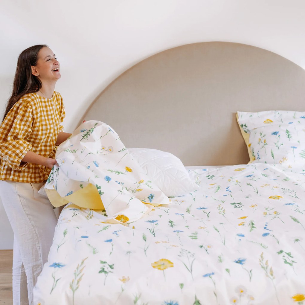 Goldea bavlnené posteľné obliečky duo - slovenská lúka s banánovou 200 x 200 a 2ks 70 x 90 cm