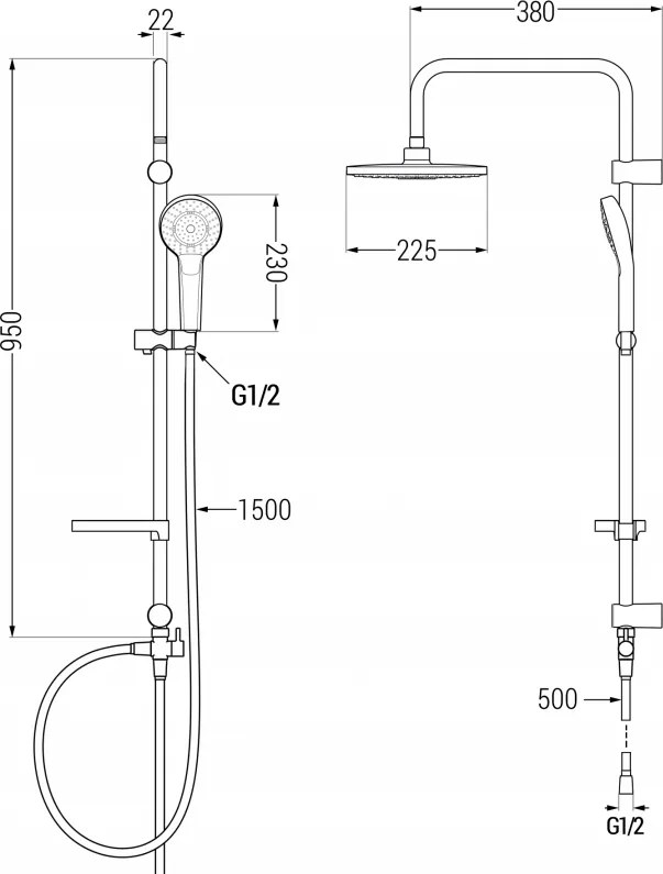 Mexen Erik, sprchová súprava s hornou a ručnou sprchou, chrómová, 78205-00