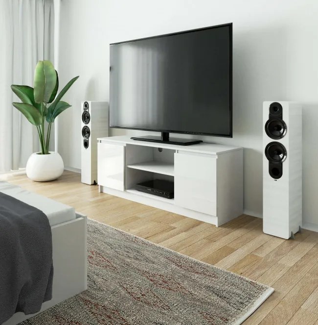 Stolík pod TV RTV 140 2D 1P biely, lesk