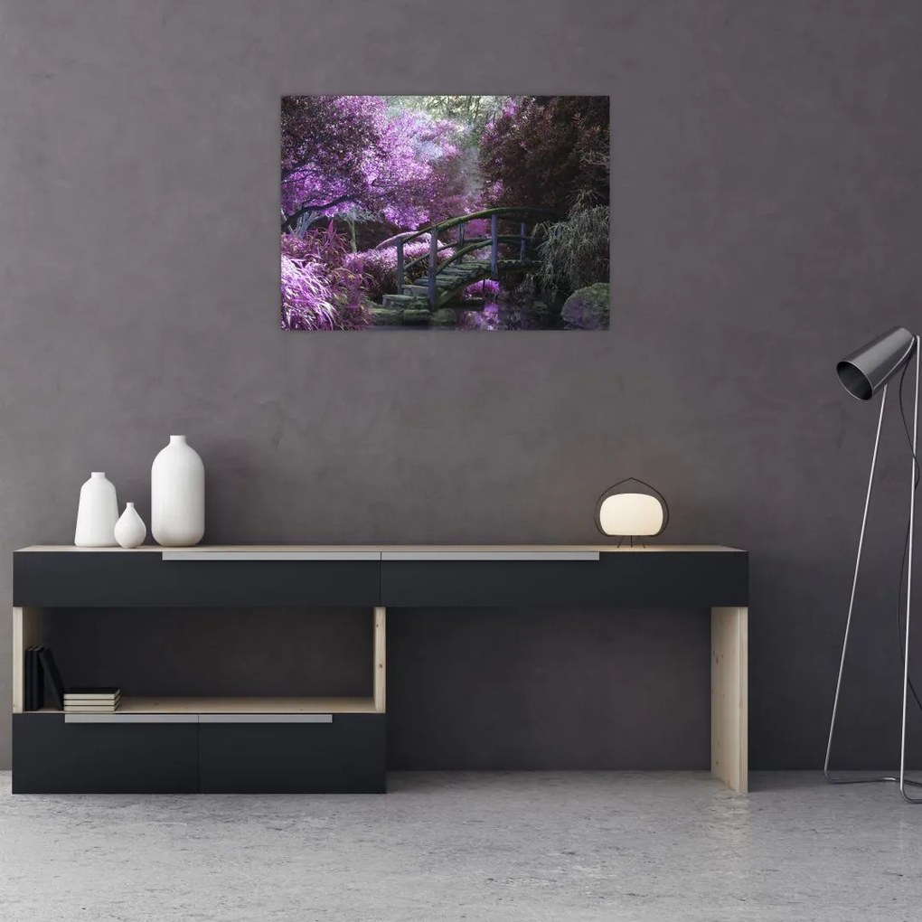Sklenený obraz fialové záhrady (70x50 cm)