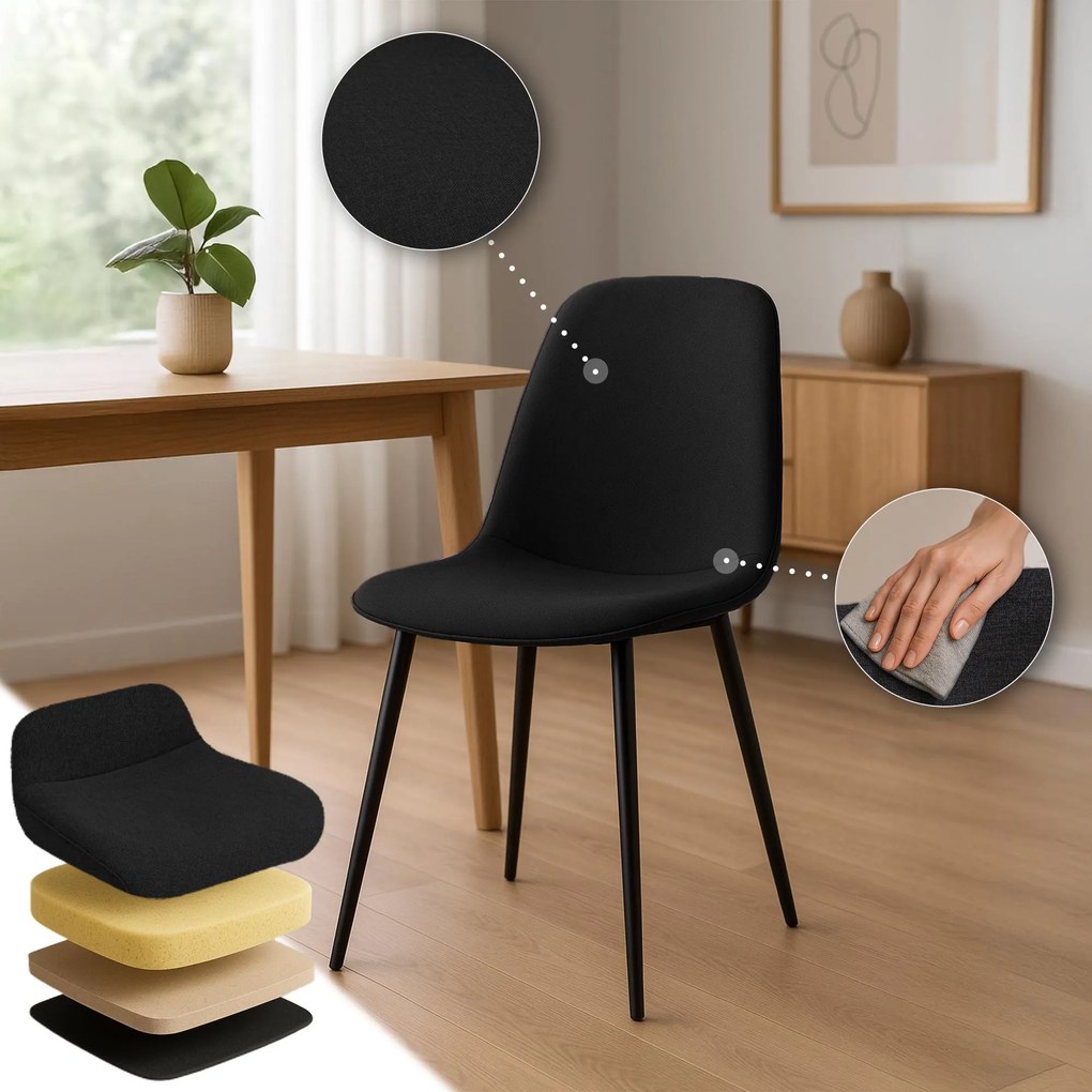 Sada 4 ks jedálenských stoličiek Maryam látka - čierna