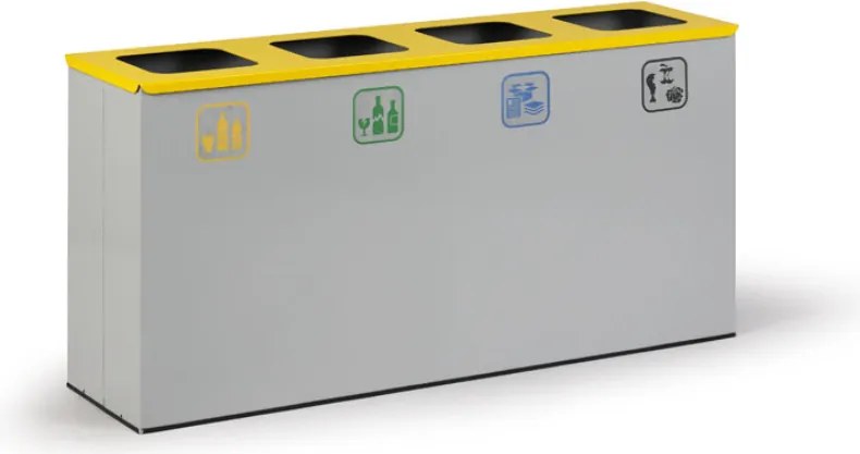 Kôš na triedený odpad, stojan na odpadkové vrecia, sivá/žltá, 4x 42 l