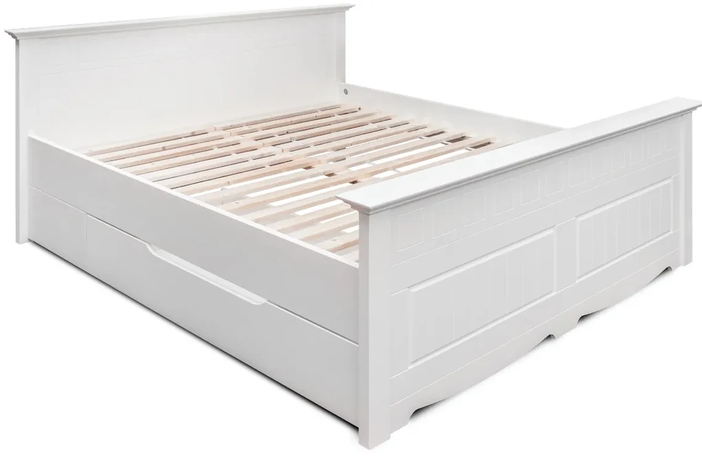 PROXIMA.store - Masívna rustikálna posteľ + zásuvka - BELLUNO ELEGANTE ROZMER: pre matrac 160 x 200 cm, FARBA: biela