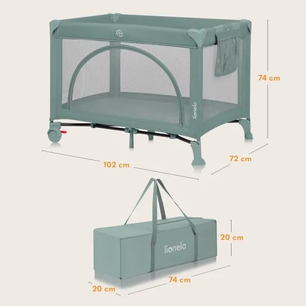 Lionelo - Cestovná postieľka LAURA Green Sage