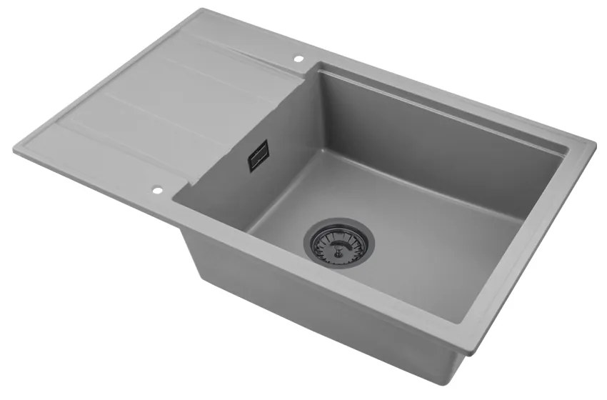 Sink Quality Ferrum New 8010, 1-komorový granitový drez 800x500x210 mm + grafitový sifón, šedá, SKQ-FER.8010.G.XB