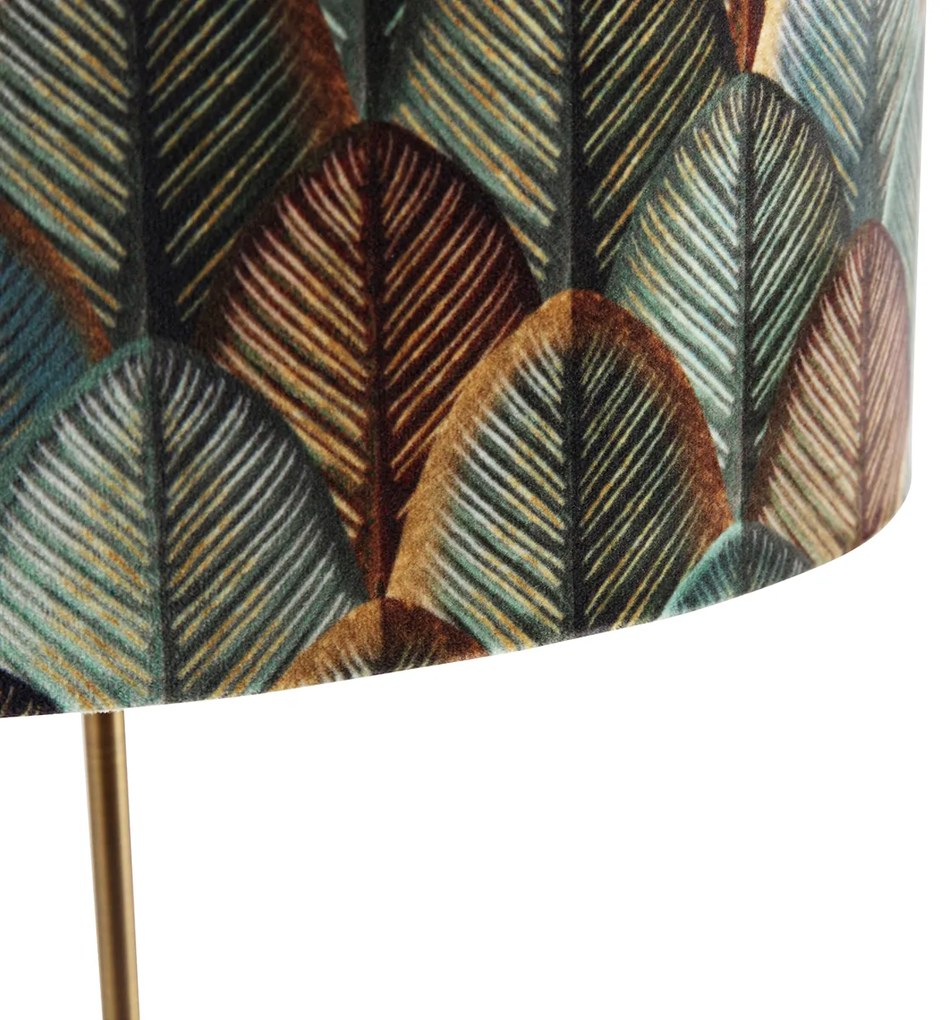 Stolná lampa bronzová s oválnym zamatovým tienidlom s dizajnom listov 35 cm - Parte