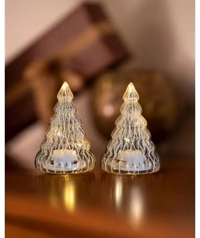 SIRIUS LED svetlo na stromček, sklenené, sada 2 ks, číre, 9 cm, s hviezdou
