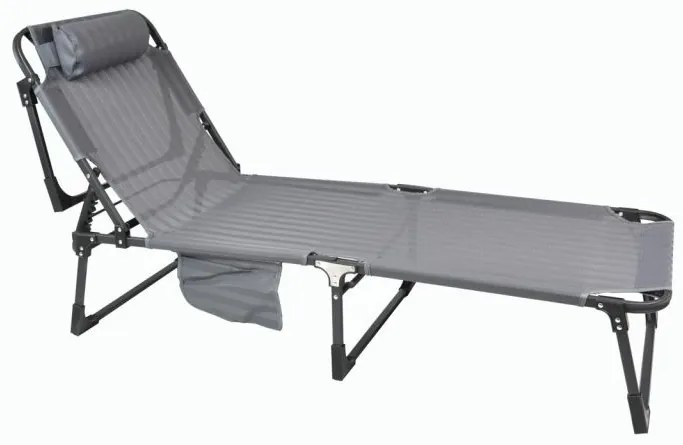 Skladacie lehátko s vankúšom, sivé, 189 x 63 x 34 cm
