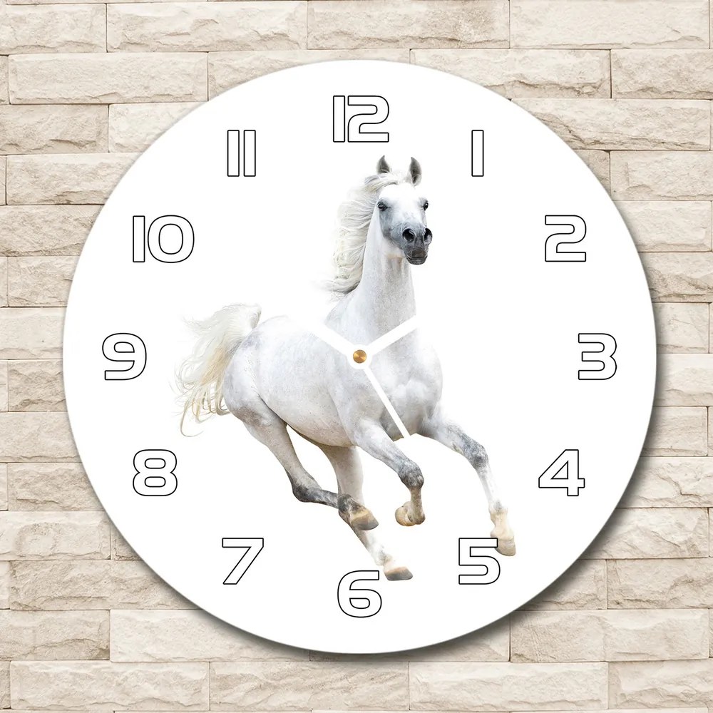 Sklenené hodiny na stenu Biely arabský kôň pl_zso_30_f_99028092