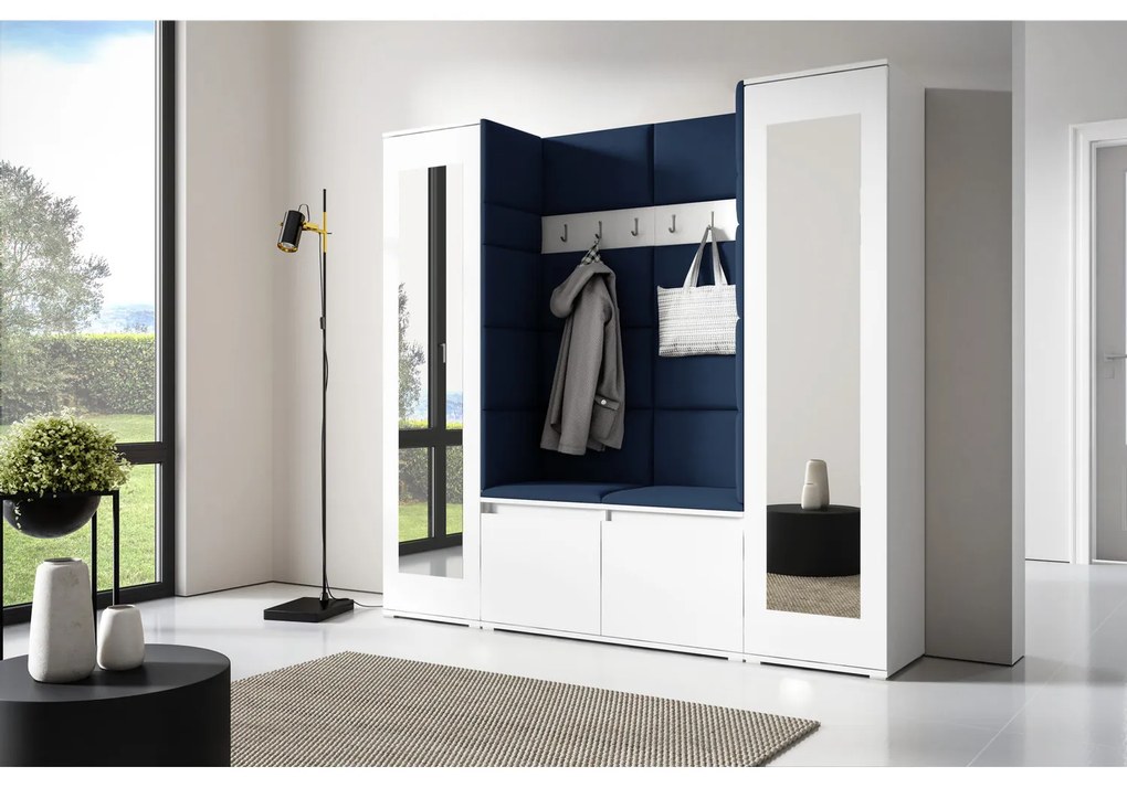 Predsieňová stena AMI 31 So zrkadlom Biela Tmavo modrá