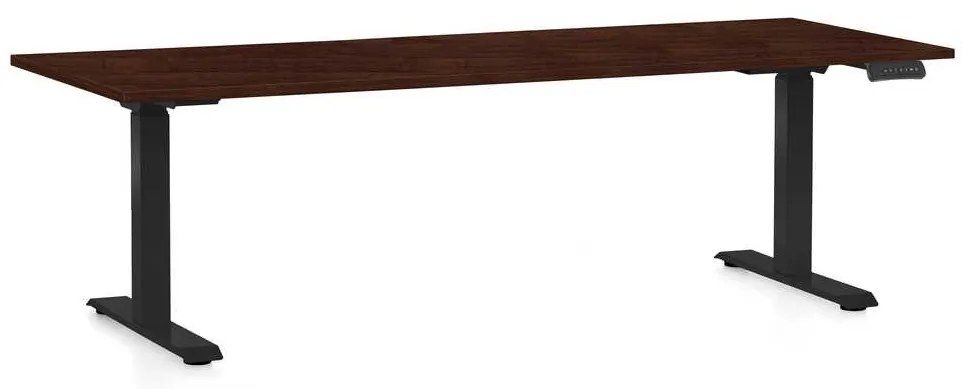 Výškovo nastaviteľný stôl OfficeTech C, 200 x 80 cm, čierna podnož, wenge