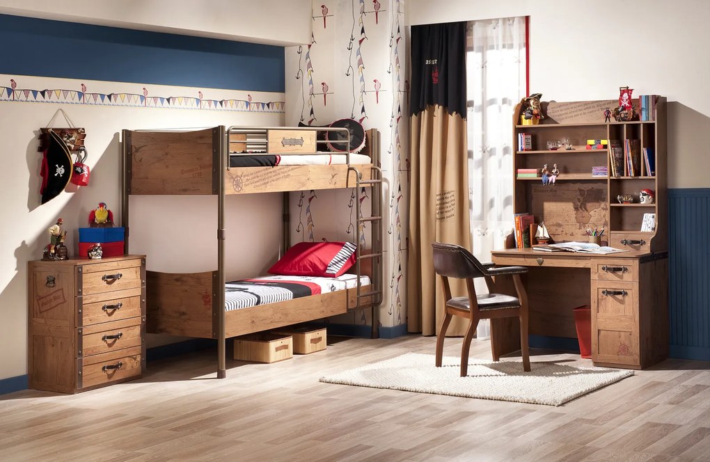 Detská izba pre dve deti Black Pirate - Poschodová posteľ pre matrac 90x200 cm
