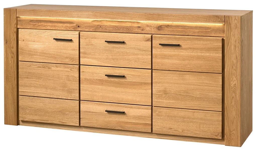 Komoda Velvet II 47 181 cm z masivu s LED osvětlením dub přírodní